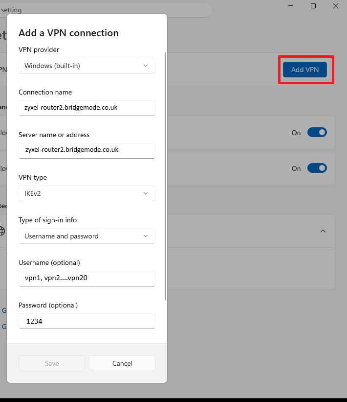 IKEv2 VPN Settings